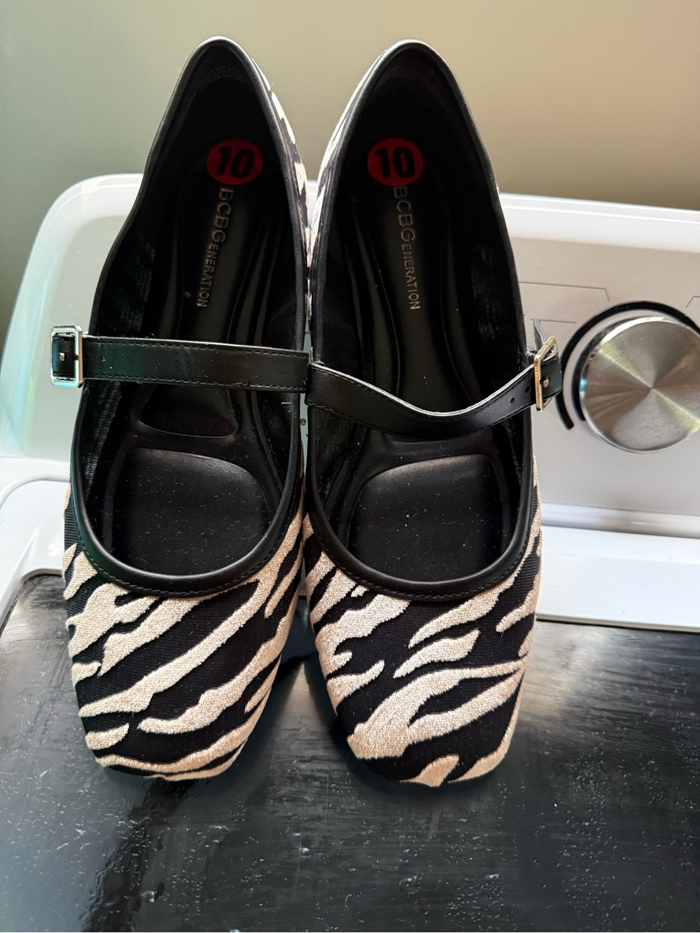 BCBGeneration Black and Beige Zebra Mary Jane Flats